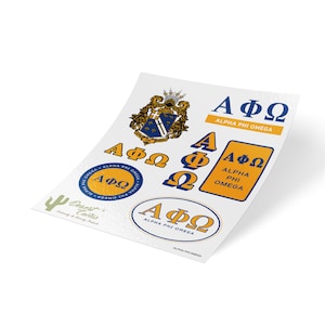 Alpha Phi Omega Fraternity Traditional Crest and Letter Sticker Decal Laptop Water Bottle Car (Sheet)