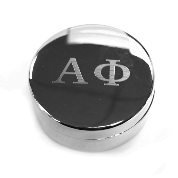 Alpha Phi Letter Round Pin Box Hand Engraved A Phi