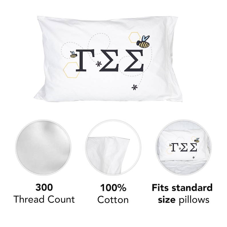 Gamma Sigma Sigma Sorority Flying Bees Pillowcase 300 Thread 100/% Cotton Count GSS