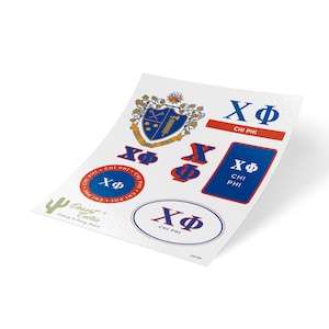 Chi Phi Fraternity Traditional Crest and Letter Sticker Decal Laptop Water Bottle Car (Sheet)