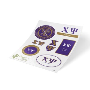 Chi Psi Fraternity Traditional Crest and Letter Sticker Decal Laptop Water Bottle Car (Sheet)