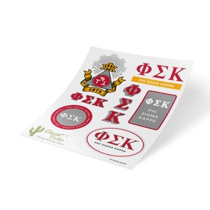Phi Sigma Kappa Fraternity Traditional Crest and Letter Sticker Decal Laptop Water Bottle Car (Sheet)