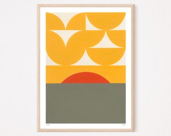 Modern Sunrise Giclée Print: Abstract Geometric Landscape