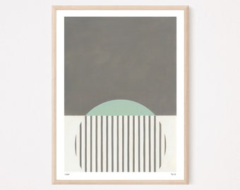 Abstract Geometric Art Print, Gray and Mint Green