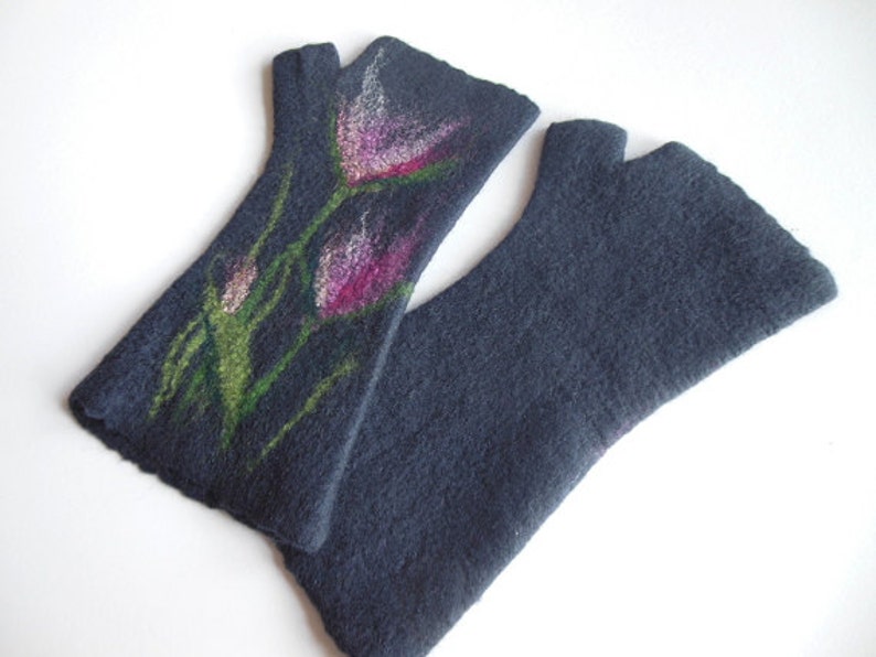 Felted Mittens, Hand Felted Fingerless Mittens, Felted Long Gloves