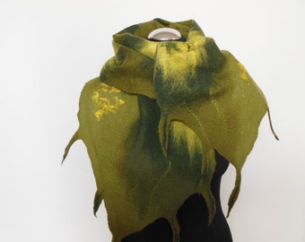 Merino wool scarf for women earth tones, hand felted wool shawl, handmade wrap for fall winter, gift for her