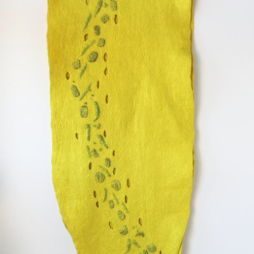 Lemon warm merino wool scarf, hand shops felted , OOAK scarf, one of the kind, unique scarf ,gifr for her, for christmas