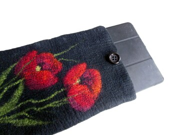 10 inch tablet cover case, felt tablet sleeve, wool ecofriendly tablet cover, gift for her, floral tablet cover, flower girl case