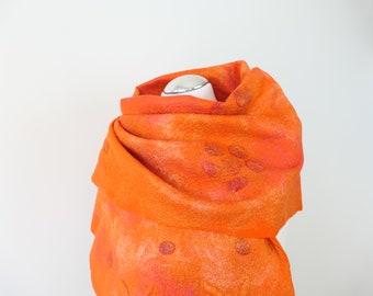 Orange warm merino wool scarf, hand felted , OOAK scarf, one of the kind, unique scarf ,gifr for her, for christmas