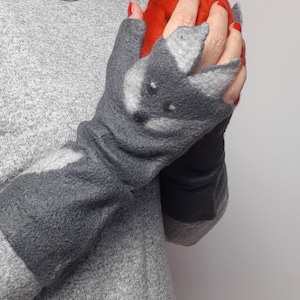Felted wool dog lover mittens for woman, winter fingerless mittens, fingerless gloves, arm wirst wormers,long gloves, gift for her, wolf