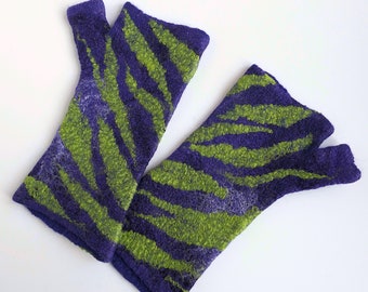 wool mittens for women, fingerless gloves, hand felted wool arm warmers, Hand felted warm winter long gloves, hand made, gift for her