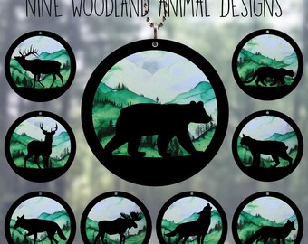 Car Rearview Mirror Suncatcher Charm | Woodland Animals | Green Hillside | Nine Designs