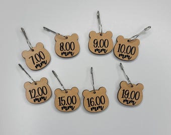 Engraved Bear Head Crochet Markers | WIP Crochet Hook Reminders | 7.00mm, 8.00mm, 9.00mm, 10.00mm, 12.00mm, 15.00mm, 16.00mm, 19.00mm