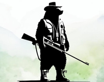 Hunter Bear Vinyl Decal | Car Decal | Window Decal | Laptops. Journals and More | Indoor/Outdoor | Permanent