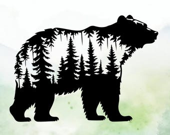 Bear Forest Vinyl Decal – Mountain Wilderness Sticker, Nature Lover Gift, Wildlife Car Decal, Camping Laptop Sticker, Outdoors Decor