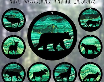 Car Rearview Mirror Suncatcher Charm | Woodland Animals | Emerald Swirl | Nine Designs