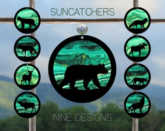 Suncatcher | Woodland Animals | Bear | Bobcat | Coyote | Deer | Elk | Fox | Moose | Mountain Lion | Wolf | Emerald Swirl