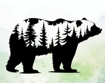 Bear Forest Vinyl Decal | Car Decal | Window Decal | Laptops. Journals and More | Indoor/Outdoor | Permanent