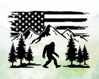 Bigfoot American Flag Vinyl Decal | Car Decal | Window Decal | Laptops. Journals and More | Indoor/Outdoor | Permanent