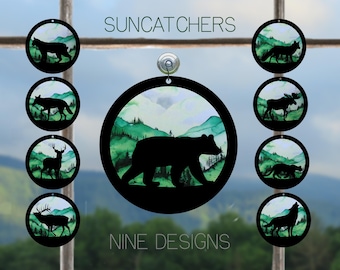 Suncatcher | Woodland Animals | Bear | Bobcat | Coyote | Deer | Elk | Fox | Moose | Mountain Lion | Wolf | Green Hillside