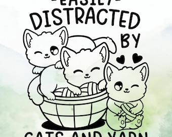 Easily Distracted by Cats and Yarn Vinyl Decal | Car Decal | Window Decal | Laptops. Journals and More | Indoor/Outdoor | Permanent