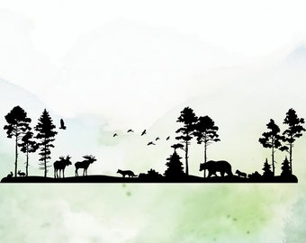 Woodland Landscape Vinyl Decal | Moose | Fox | Bears | Rabbits | Car Decal | Window Decal | Laptops. Journals and More | Indoor/Outdoor