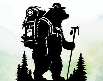 Hiking Bear Vinyl Decal | Car Decal | Window Decal | Laptops. Journals and More | Indoor/Outdoor | Permanent