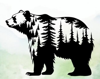 Bear Forest Vinyl Decal | Car Decal | Window Decal | Laptops. Journals and More | Indoor/Outdoor | Permanent