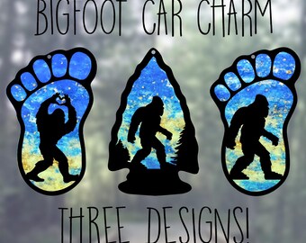 Car Rearview Mirror Suncatcher Charm | Bigfoot Heart Hands | Bigfoot in Arrowhead | Bigfoot Print | Blue Lapis