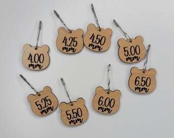 Engraved Bear Head Crochet Markers | WIP Crochet Hook Reminders | 4.00mm, 4.25mm, 4.50mm, 5.00mm, 5.25mm, 5.50mm, 6.00mm, 6.50mm