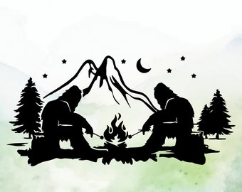 Two Bigfoot Campfire Vinyl Decal | Car Decal | Window Decal | Laptops. Journals and More | Indoor/Outdoor | Permanent