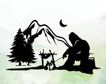 Bigfoot Campfire Vinyl Decal | Car Decal | Window Decal | Laptops. Journals and More | Indoor/Outdoor | Permanent