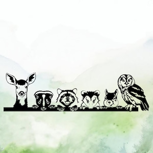 Woodland Animals in a Row - Option 3 Vinyl Decal | Car Decal | Window Decal | Laptops. Journals and More | Indoor/Outdoor | Permanent