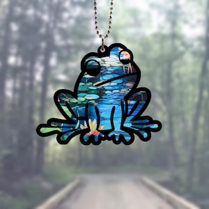 Car Rearview Mirror Suncatcher Charm | Frog | Lily Pad Lake Stained Glass