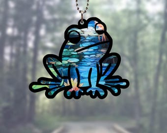 Car Rearview Mirror Suncatcher Charm | Frog | Lily Pad Lake Stained Glass