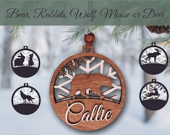 Personalized Woodland Animals Ornament | Bear | Rabbits | Wolf | Moose | Deer