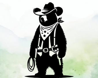 Cowboy Bear Vinyl Decal | Car Decal | Window Decal | Laptops. Journals and More | Indoor/Outdoor | Permanent