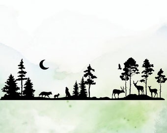 Woodland Landscape Vinyl Decal | Wolves | Deer | Elk | Car Decal | Window Decal | Laptops. Journals and More | Indoor/Outdoor | Permanent