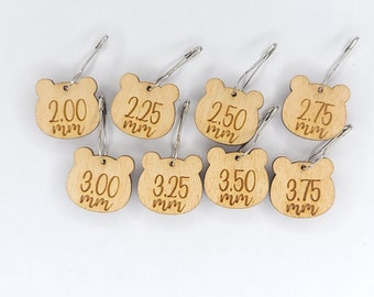 Engraved Wood Bear Head Crochet Markers | WIP Crochet Hook Reminders | 2.00mm, 2.25mm, 2.50mm, 2.75mm, 3.00mm, 3.25mm, 3.50mm, 3.75mm