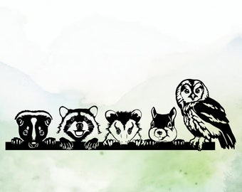 Woodland Animals in a Row - Option 2 Vinyl Decal | Car Decal | Window Decal | Laptops. Journals and More | Indoor/Outdoor | Permanent