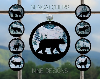 Suncatcher | Woodland Animals | Bear | Bobcat | Coyote | Deer | Elk | Fox | Moose | Mountain Lion | Wolf | Snowy Hills