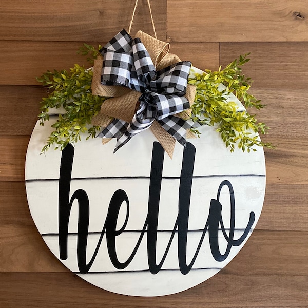 Hello Wood Door Hanger, Spring Door Hanger, Front Door Hanger, Wedding Gift, Birthday Gift, Custom Door Hanger, House Warming,New Home