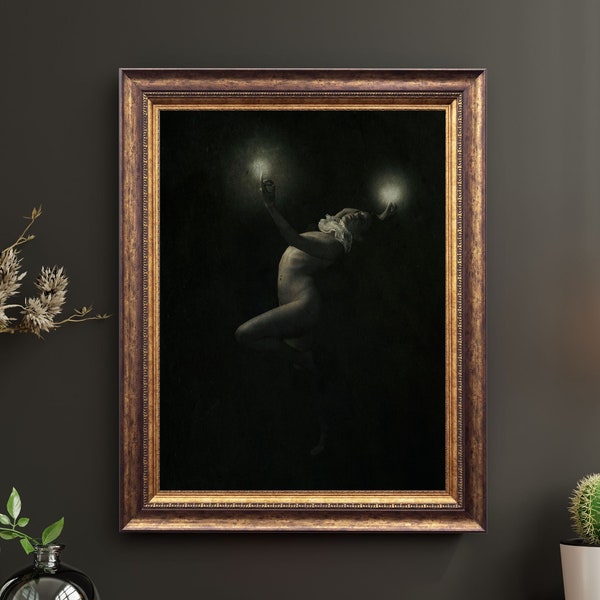 Light Bearer: Victorian Art Decor, Renaissance Naked Woman Portrait, Antique Eclectic Art, Bedroom Wall Poster, Moody Dark Academia Print