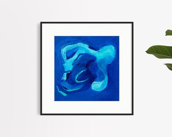 Blue Square Art Print, Blue Abstract Art Print, Fine Art Print, Energy Healing Art, Blue Giclee Print, Small Wall Art, Gallery Wall Art
