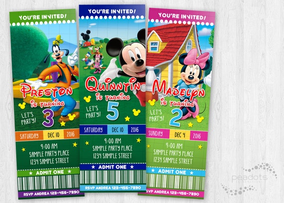 Mickey Mouse Clubhouse Digital Ticket Invitations Mickey Friends