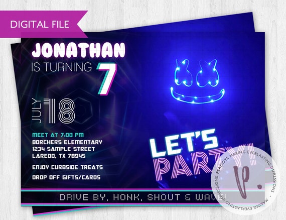 DJ Marshmello Inspired Drive By Invitations / Quarantine Birthday Parade Il_570xn