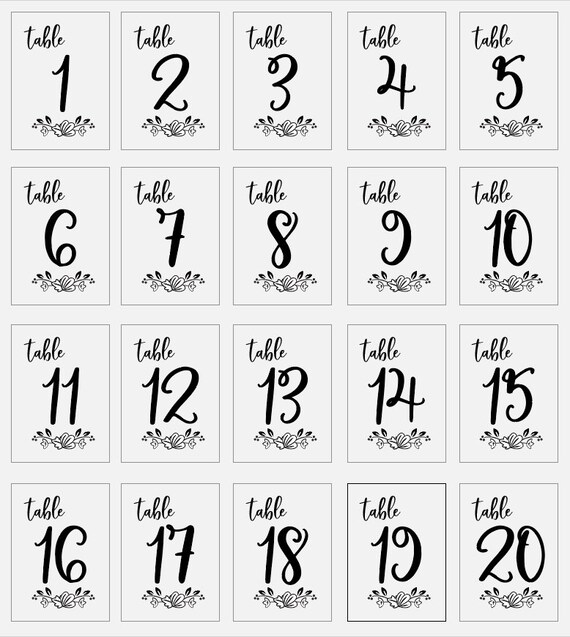 printable table numbers 1 20 pdf printable floral table etsy