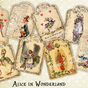 Alice au pays des merveilles Tag - feuille de collage numérique - ensemble de 8- Imprimable - Télécharger - Scrapbooking - Cartes de voeux