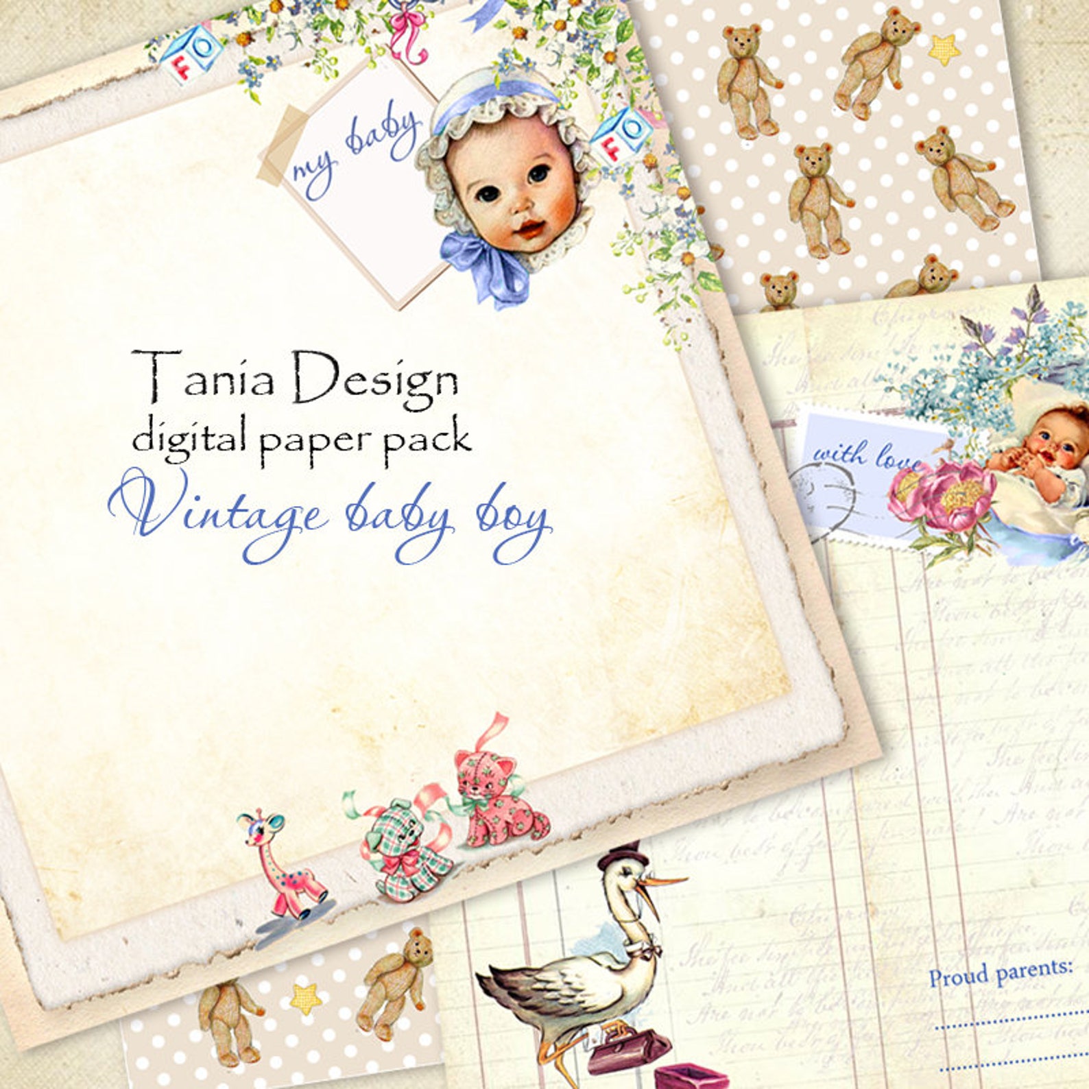 Vintage Baby Shower Papers Boy Baby Shower Papers Baby Etsy