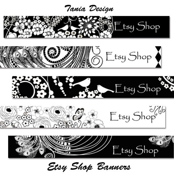 ETSY SHOP BANNERS - Black and White- Multipurpose digital images - Printable Download - Digital Collage Sheets -